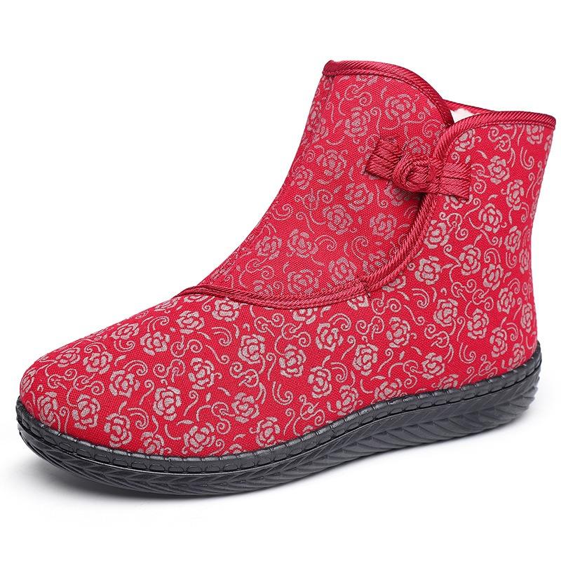 Winter Old Beijing Cotton Shoes Women's Thickened Cotton Boots Piled Warm Mother Cotton Shoes Elderly Grandma Cotton Boots