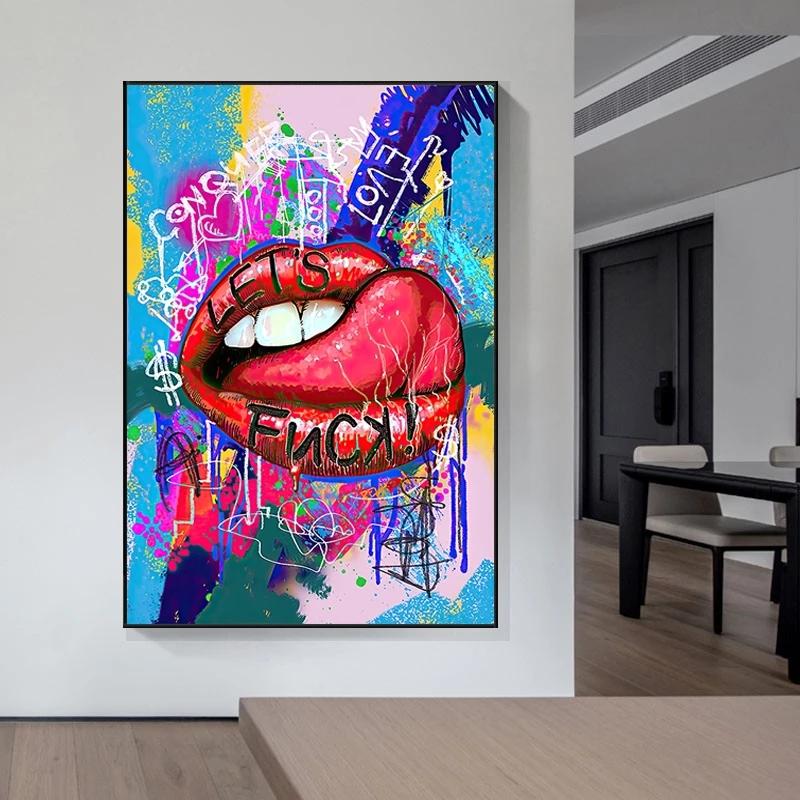 Девушка сексуальные губы холст картина поп-стрит граффити настенные художественные постеры и принты современная настенная картина для спальни украшения дома