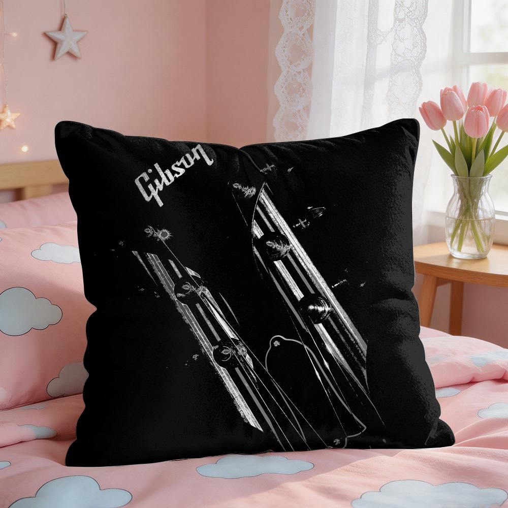 GGibson Musical Guitar Cushion Cover Square Short Plush Pillow Case Living Room Sofa Home Decor Funda X