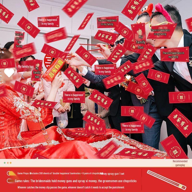 Joyful Wedding Game: Money Banknote Spray & Bride Block Challenge with Chopsticks