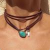 Новое богемное ожерелье с подвеской из бирюзы на кожаном шнурке для женщин и девушек, винтажные простые украшения, подарки, ожерелья, аксессуары