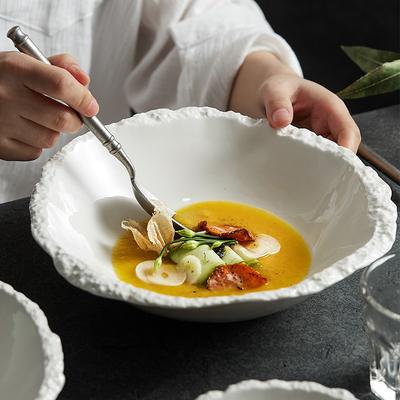Миска с острым концом из горной породы, белая керамическая суповая миска, миска для лапши, высококачественная столовая посуда, салатница, большая.
