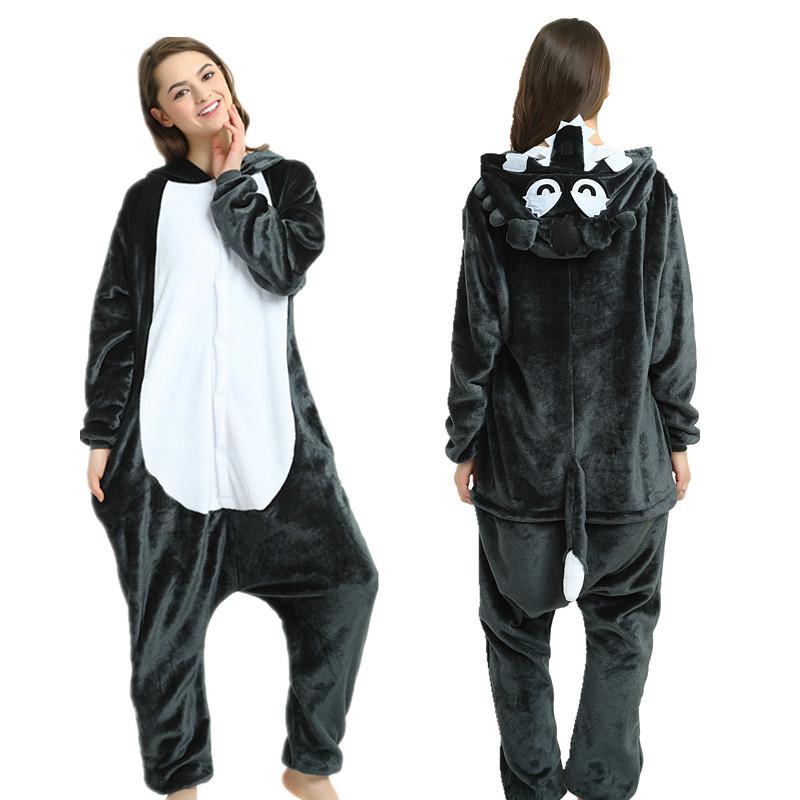 Kigurumi Wolf Cartoon Pajamas Jumpsuits Women Men Hooded Sleepwear Onesies Kids Children Animal Cosplay Costumes