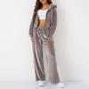 Womens 2 Piece Velour Tracksuit Soft Velvet Hoodies Outfits Athletic Zip Up Jacket And Wide Leg Pants Sweatsuit Set