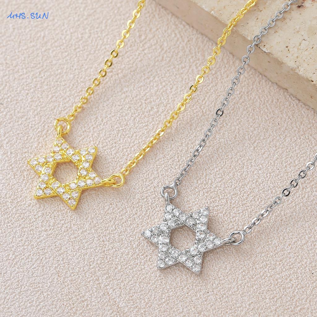 Star of David Necklaces for Women Men Fashion Hollow Hexagonal Star Pendant Chain Necklace Judaica Jewish Jewelry