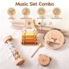 WOODEN TEETHER Musical Instrument Toy Music Enlightenment 4 Piece Set Rattle Wooden Toy Montessori Music Toy Xylophone Castanet Tambourine Rainbow