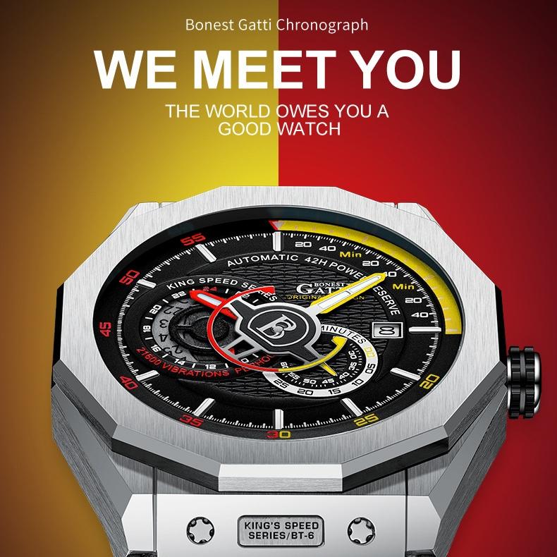 Часы Bonest Gatti Деловые светящиеся в темноте механические часы Водонепроницаемые роскошные часы