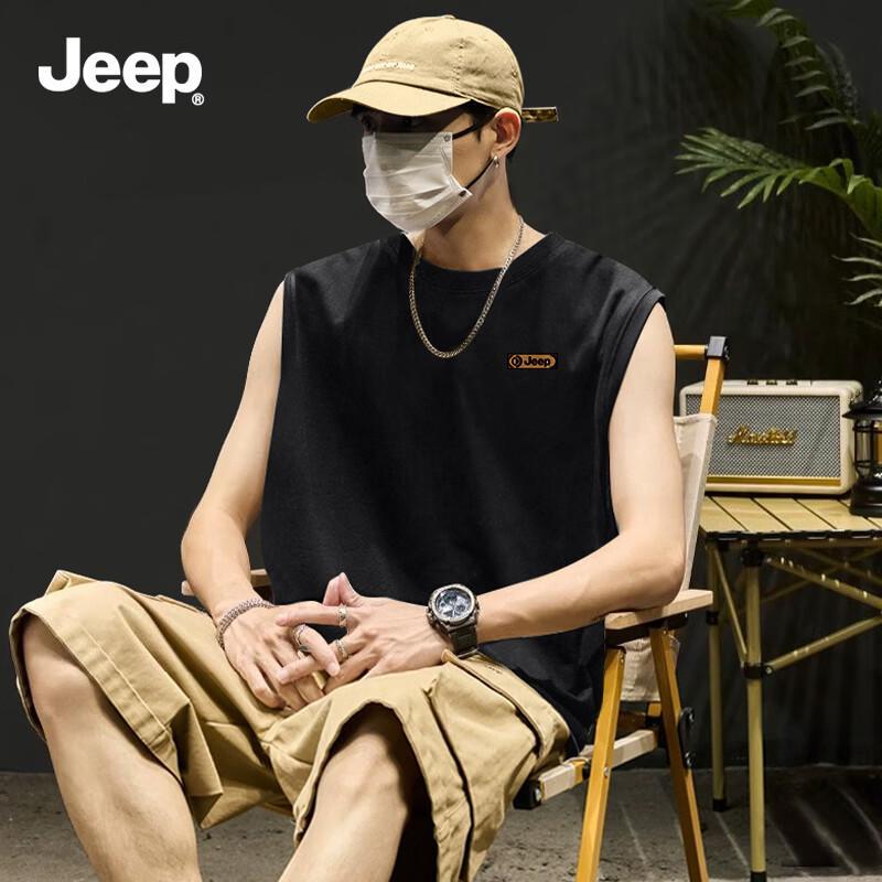 Jeep Мужская хлопковая майка без рукавов с круглым вырезом, плотная