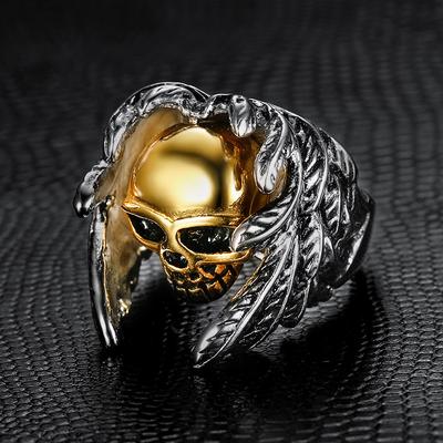 Серебряное кольцо S925, ретро-кольцо в стиле «путешествие», мужское кольцо с черепом и крыльями, мужское кольцо с золотым мотоциклом