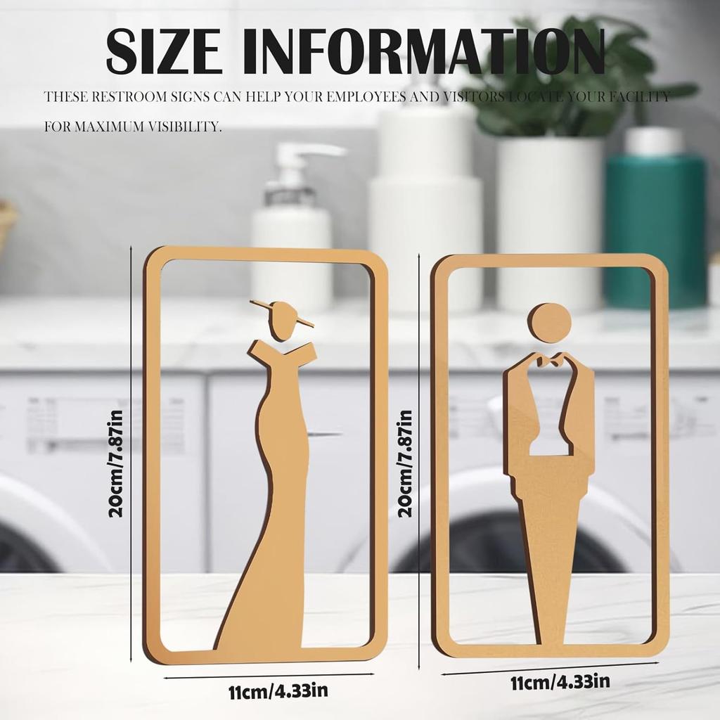 2 Pcs Women's Men's Bathroom Sign, Acrylic Restroom for Business Home, Unisex Toilet With Double Sided Tape, 7.8 x 4.3 Inch Bathroom Door Decor