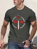 Medieval Sword Cross Latin QuoteRoyal Blue Medieval Knight Design with Red Sword100 short sleeve printed Unisexs Tshirt