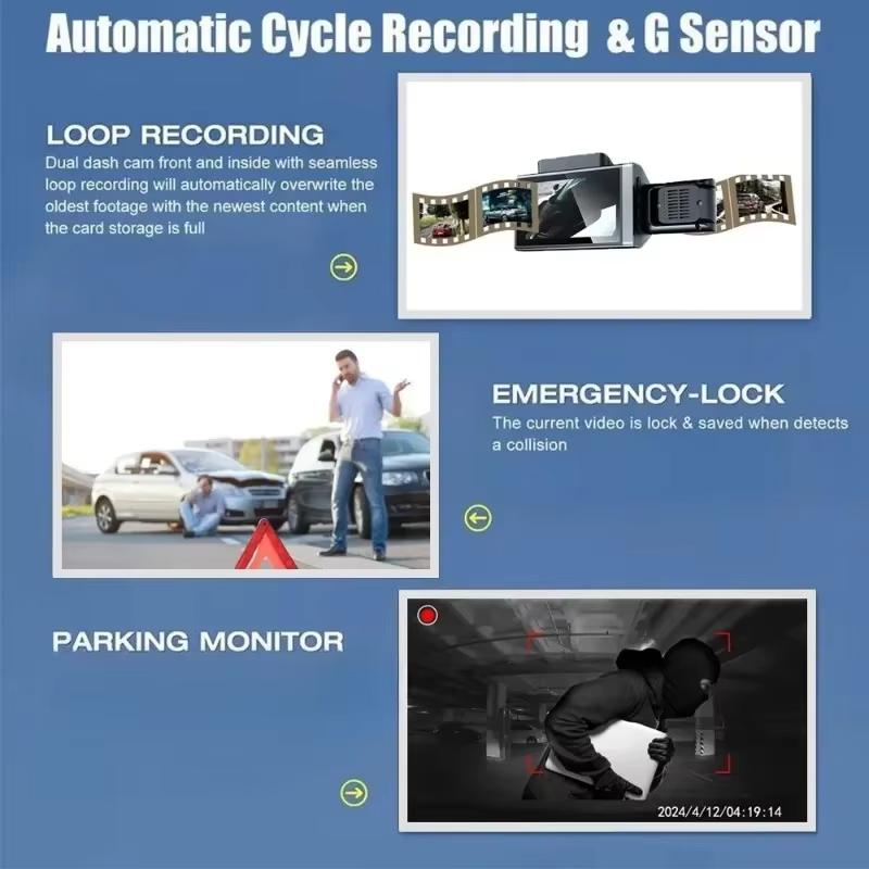 Новая автомобильная камера с датчиком движения Black Box Dash HD 1080P Cam Dashcam G-Sesor 360 ° Lens Rotation DVR 3 дюйма с WiFi Night Vision