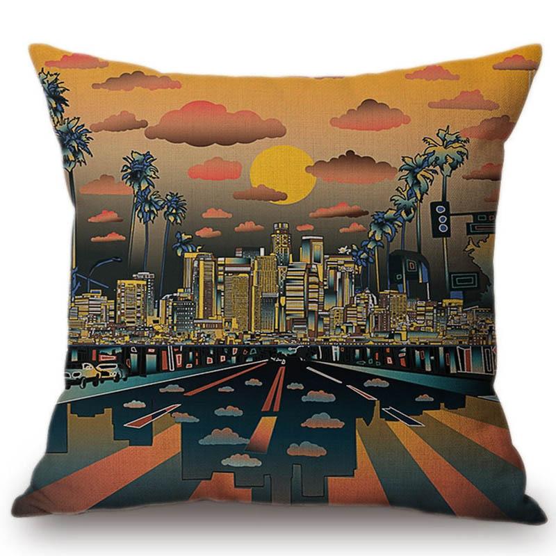 Us City Skyline Sketch Chicago Los Angeles Home Art Decoration Sofa Throw Pillow Case Cotton Linen Post Modernism Cushion Cover