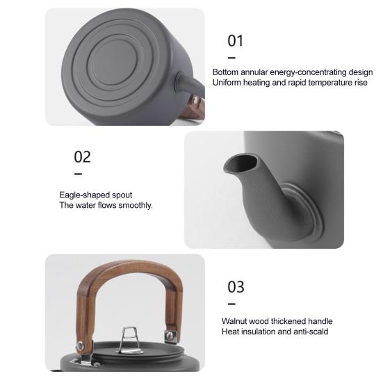 1,2 л Походный чайник из алюминиевого сплава с деревянной ручкой, защищающей от ожогов, портативный, легкий, для путешествий на открытом воздухе, пеших походов, пикников, кофейник, чайник