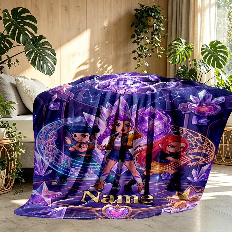 Custom Name Personalized Kpop Demon Hunter Print Blanket, Home Decor, Bedroom, Sofa, Camping, Couch, Gifts for Birthday Christmas