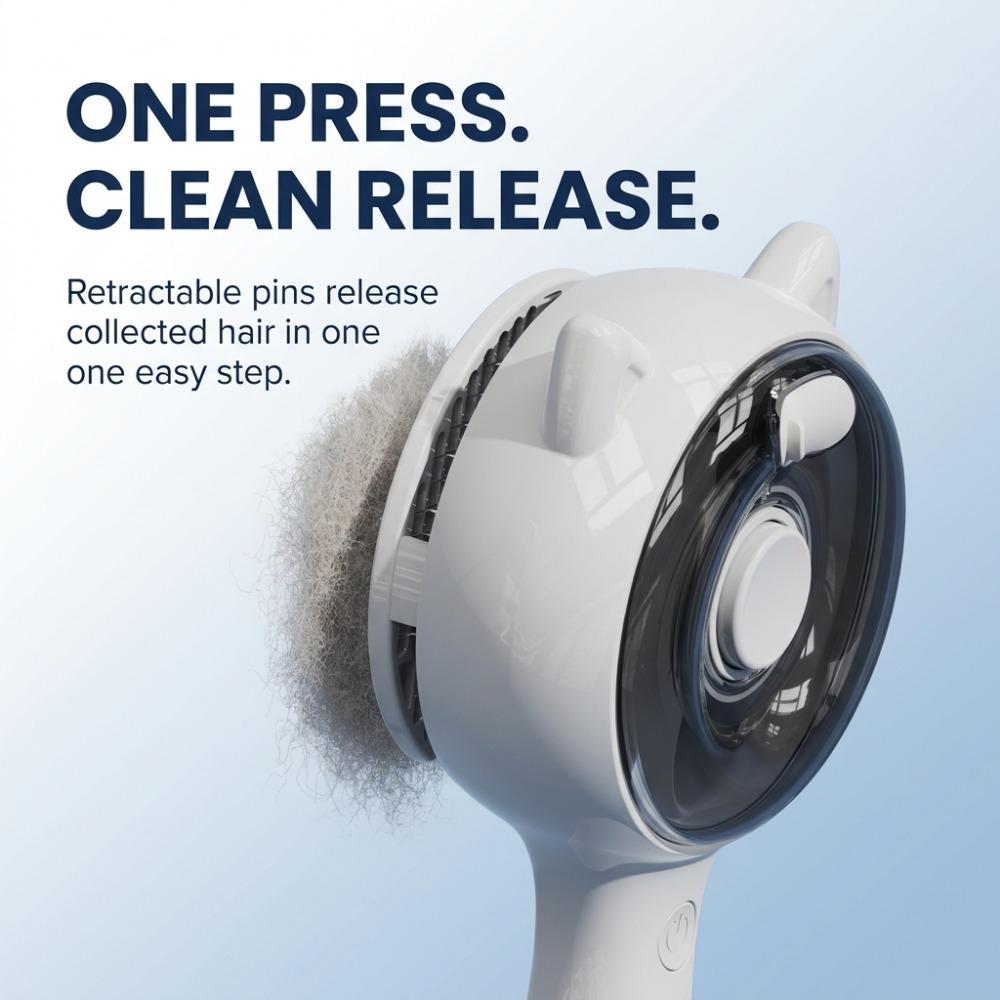 Electric Pet Spray Brush with 2 Mist Modes Self Cleaning Hair Remover for Shedding White Pink