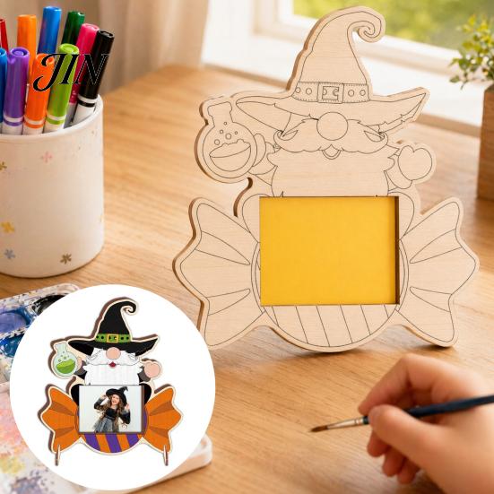 Pumpkin Diy Photo Frame DIY Frame, Wooden Halloween Picture for Kids Crafts, Unfinished Wood Decor Hollow Party Tabletop Display Holiday Gift