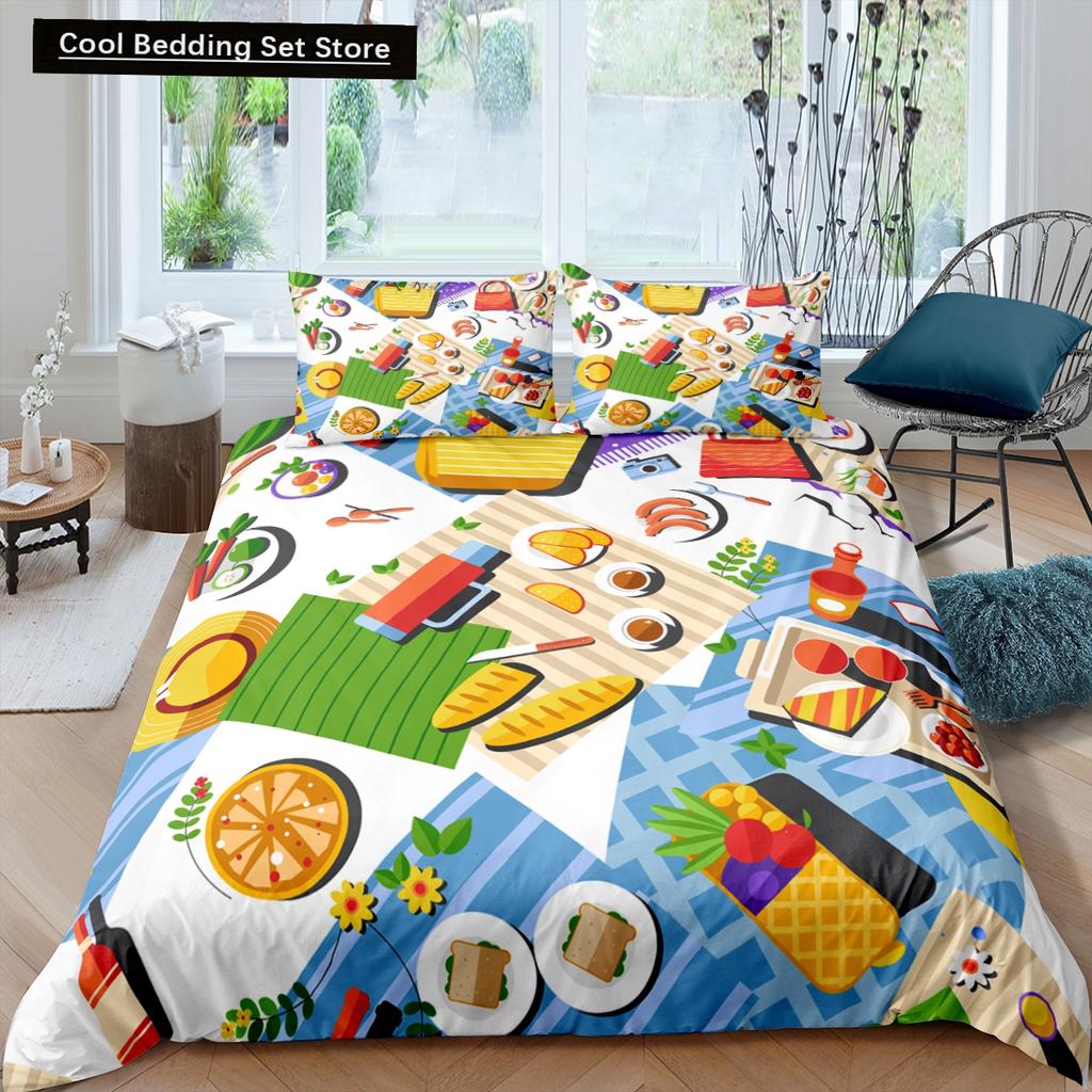 Coffee Cake King Queen Duvet Cover Lovely Afternoon Tea Drawing Bedding Set For Adult Western Drink 2/3Pcs Polyester Quilt Cover
