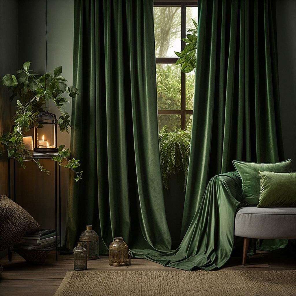 52x63 Inch Green Thermal Insulated Curtains - Soundproof Velvet Curtains With Grommets, Suitable For Bedroom And Living Room, Energy Saving Luxury