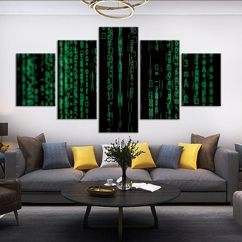 5Pcs Matrix Green Code Tech Modern Decor Canvas Wall Art 5 Pieces Paintings HD Print No Framed 5 Panel Room Decor