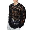 Men Tops Crew Neck Long Sleeve Knitted T-Shirt Men Clothing Retro Hollow-Out Mesh Knit Tops Spring Streetwear