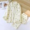 New Spring and Summer Women's Pajamas Long-sleeved Trousers Two-piece Set 100% Cotton Crepe Love Lapel Home Wear Set