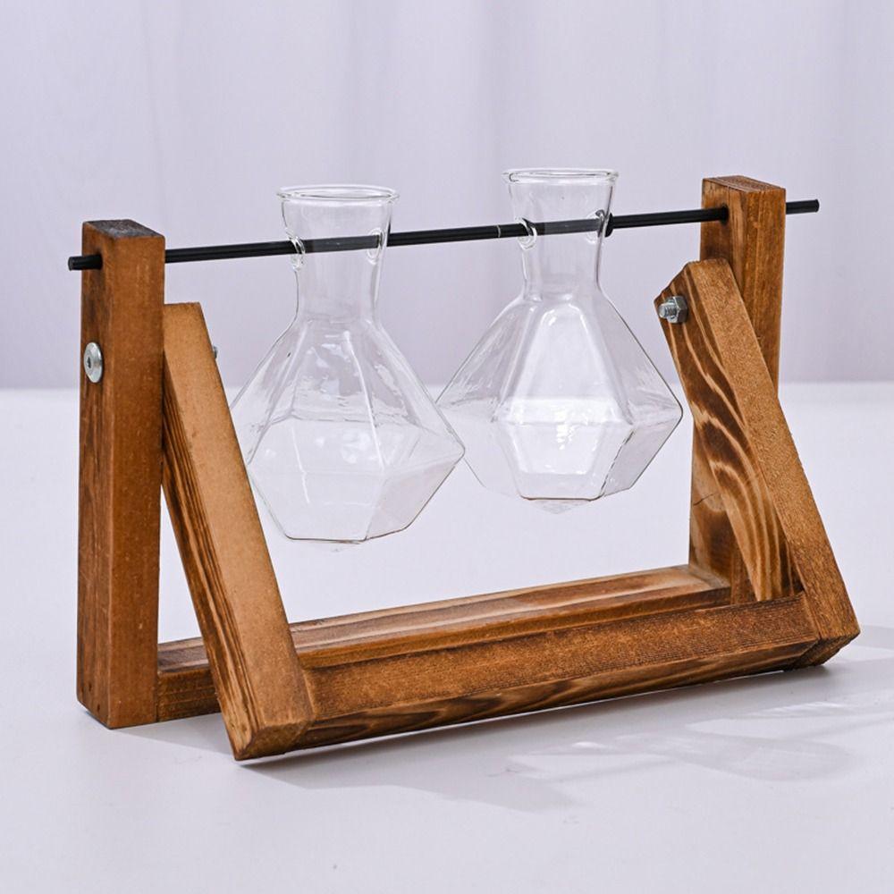 Planter Hydroponic Plant Vases Wooden Frame Bonsai Flower Pot Decoration Glass Vase