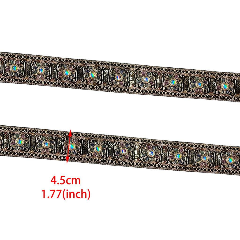 4.5Cm National Style Retro Embroidery Webbing Ancient Clothing Hanfu Western Regions Ethnic Style Barcode Gold Silk Rope Clothing Lace
