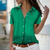 2023 летняя новая модная женская повседневная рубашка на пуговицах с короткими рукавами и v-образным вырезом в синий горошек