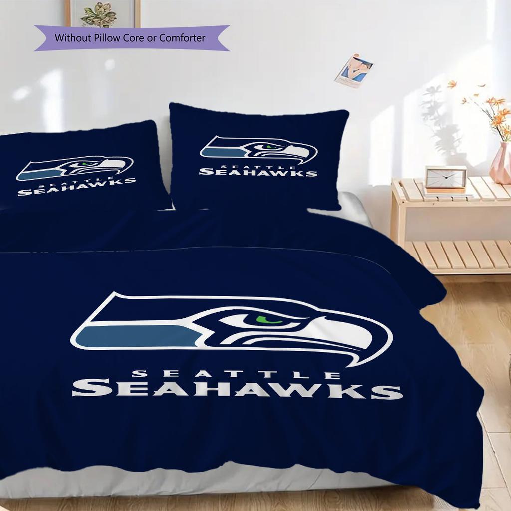 Постельное белье с узором Seattle Seahawks Комплект одеял Покрывало Наволочка Домашний Декор Подарок на День Рождения (1 пододеяльник + 2 наволочки, без наполнителя)