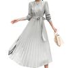 Belted Pleated Long Long High Elegant and Party Sizes [SHARE ITEMS] Dress, Sleeves, Skirt, Waist, Elegant, Women's Fall/Winter Dress, S-2XL (S, Gray)
