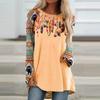 Women's Casual Fashion Creative Print Loose Round Neck Long Sleeve Tops