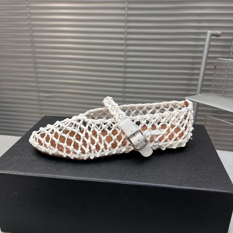 Мода 2025 Лето Балетки Женские Туфли Мэри Джейн Женские На плоской подошве Сетчатые Рыболовная сеть Полые Одинарные туфли Сандалии