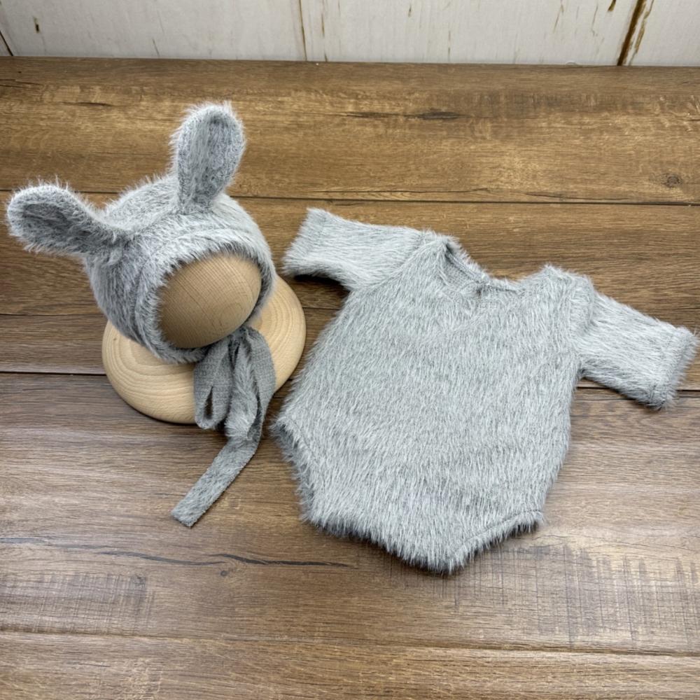 Soft Knitted Newborn Photography Props Adorable Rabbit Doll Prop Knitted Baby Outfit for Newborn