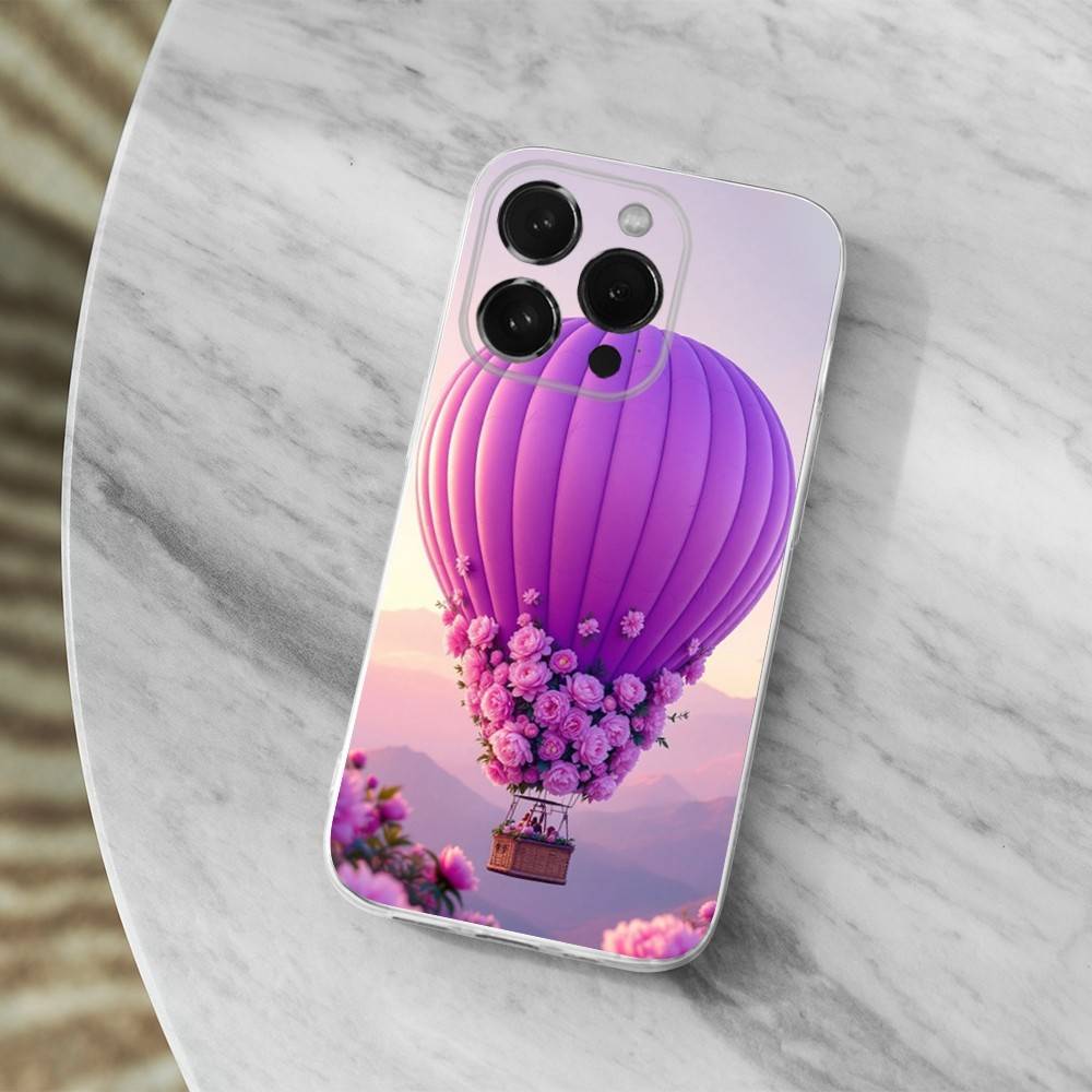 Romantic Hot Air Balloon Phone Case For iPhone 14,13,12,11,17,16,15,Pro,Max,Plus,X,XS,XR,SE,Mini Transparent Soft Cover