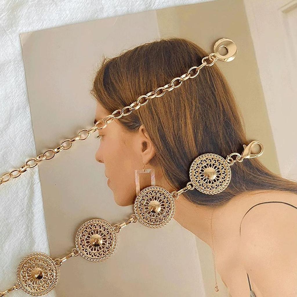 Женский металлический пояс с круглыми вырезами, золото, серебро, резной, длинный, регулируемая цепочка, элегантный, для платья, пальто, декоративный ремешок