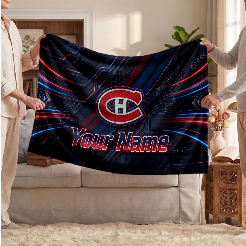 Фланелевое одеяло Montreal Canadiens, Персонализированное мягкое плед с текстом имени, Декор для дома, Подарок