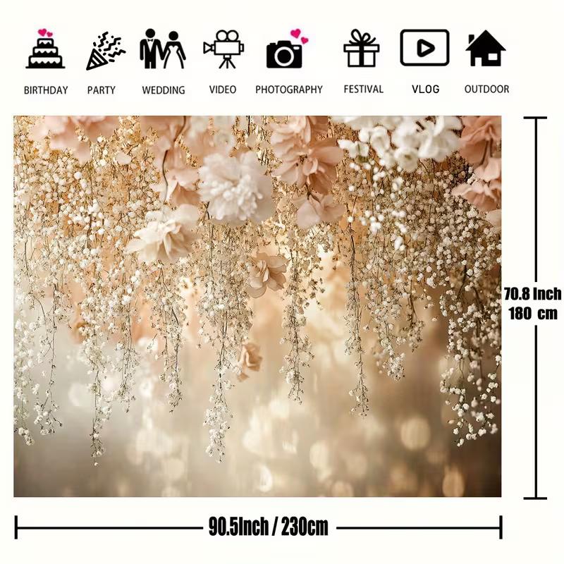 2D Beige Hanging Baby's Breath Backdrop for Boho Themed Party Decor