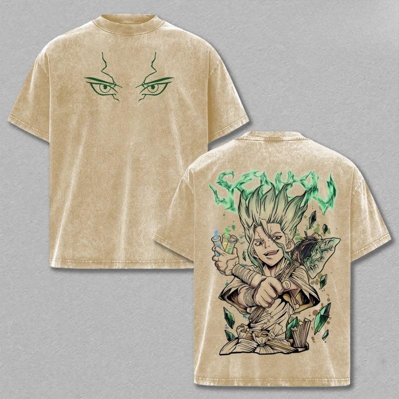 Горячая Аниме Dr.stone Исигами Сенку Принт Футболка Мужская Женская С коротким рукавом Одежда Хлопковая Футболка Ретро Стирка Футболки Манга Топы