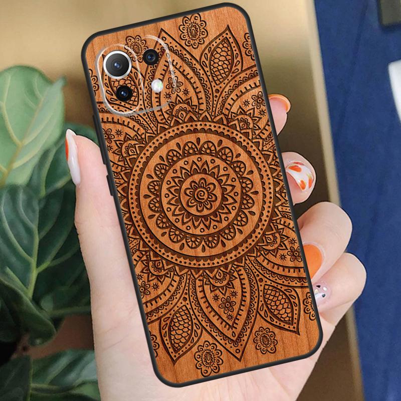 Деревянный чехол с цветочной мандалой для Xiaomi 15 14 Ultra 13T 14T 15T Pro 17 Pro Max POCO F8 F7 F5 F6 X5 X6 X7 Pro Чехол