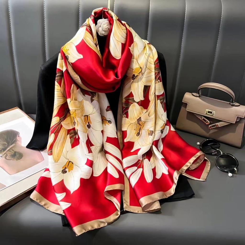 180*90CM Fashion Dustproof Big Bandanna Popular Satin Finish Silk Shawls Scarves Luxury Print Sunscreen Beach Towel