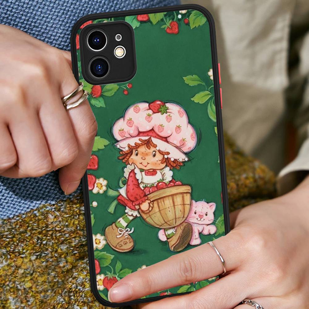 Animated Strawberrys Shortcake Phone Case For IPhone 11 12 13 14 15 16 Pro Plus X XS MAX Matte Bumper Shockproof Cover