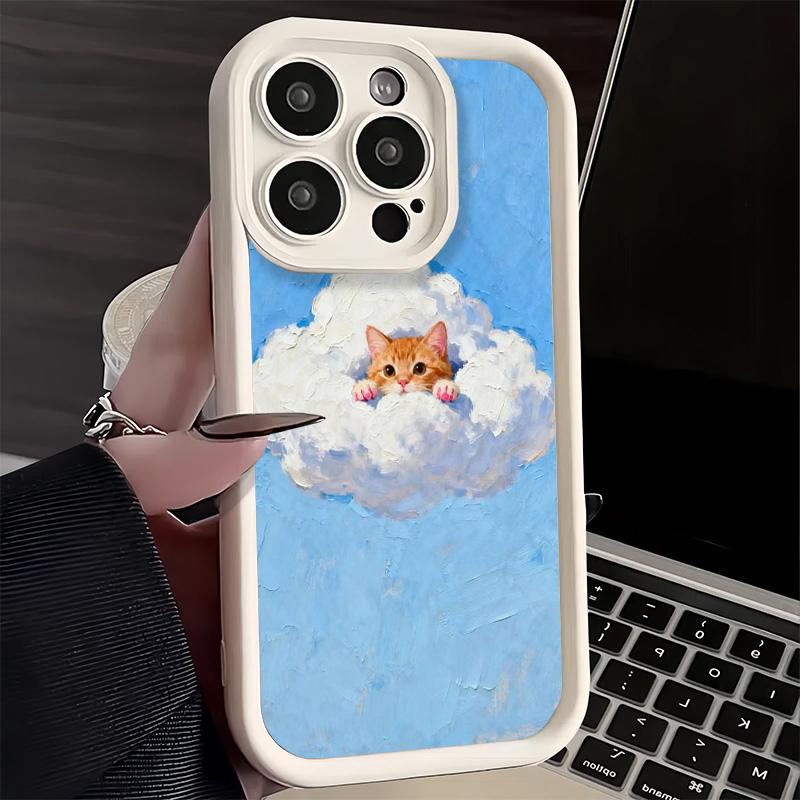 Чехол для телефона iPhone 17 Air 16E 15 16 Pro Max Кот Милый Котенок Мультяшная Обложка 14 Plus 13 12 Mini Мягкий Силиконовый Чехол Fundas