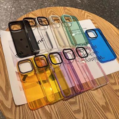 Подходит для чехла для мобильного телефона iPhone15 Противоударный Прозрачный 13 Apple 16 Promax Защитный чехол 14 Цвет макарон Простой