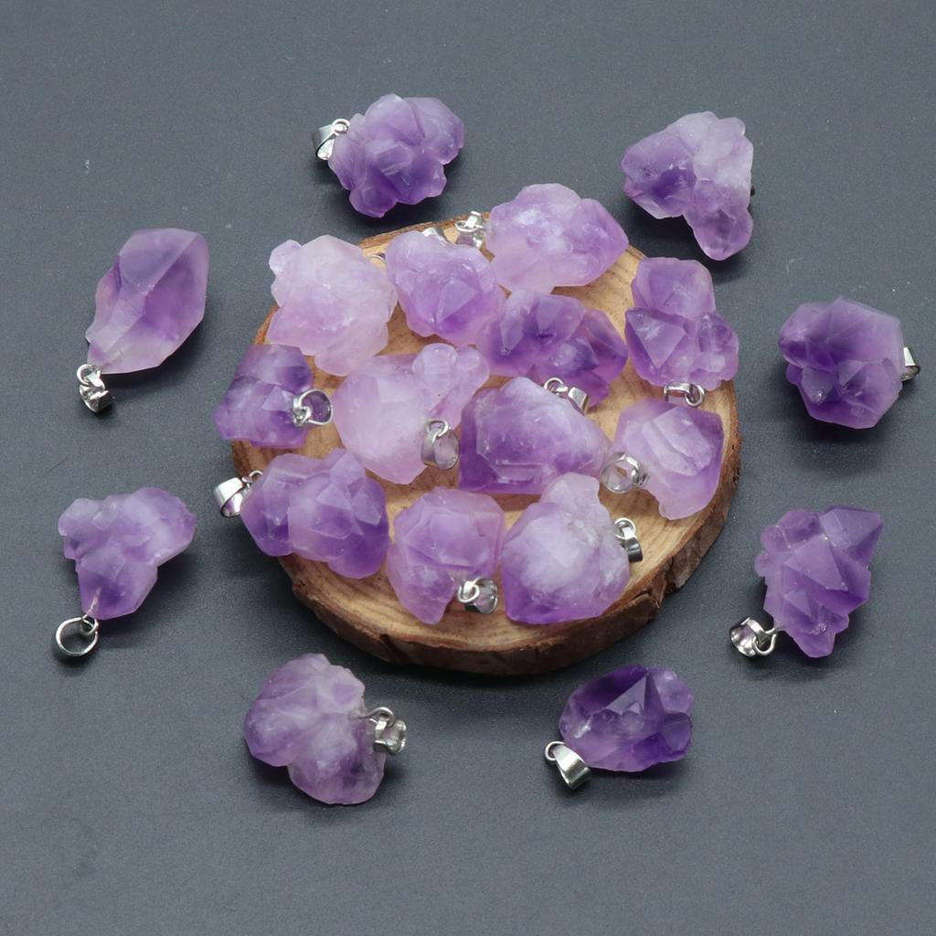 6Pcs, Raw Amethyst Pendant, Irregular Natural Crystal Jewelry for Women & Teens | Spiritual Healing, Anxiety Relief Gifts | Boho 2025 (Viral TikTok)
