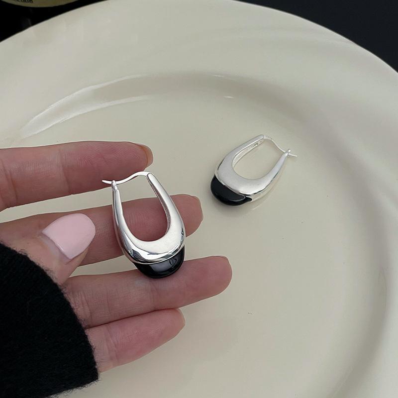 Серьга из стерлингового серебра с черным агатом для женщин Геометрия Капли воды Универсальный дизайн Подарок Украшение Dropshipping