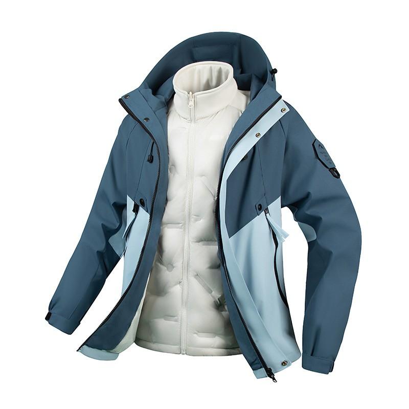 Color Block Down 3-in-1 Jacket Men Women Waterproof Windproof Hiking Coat Winter Outdoor Sports