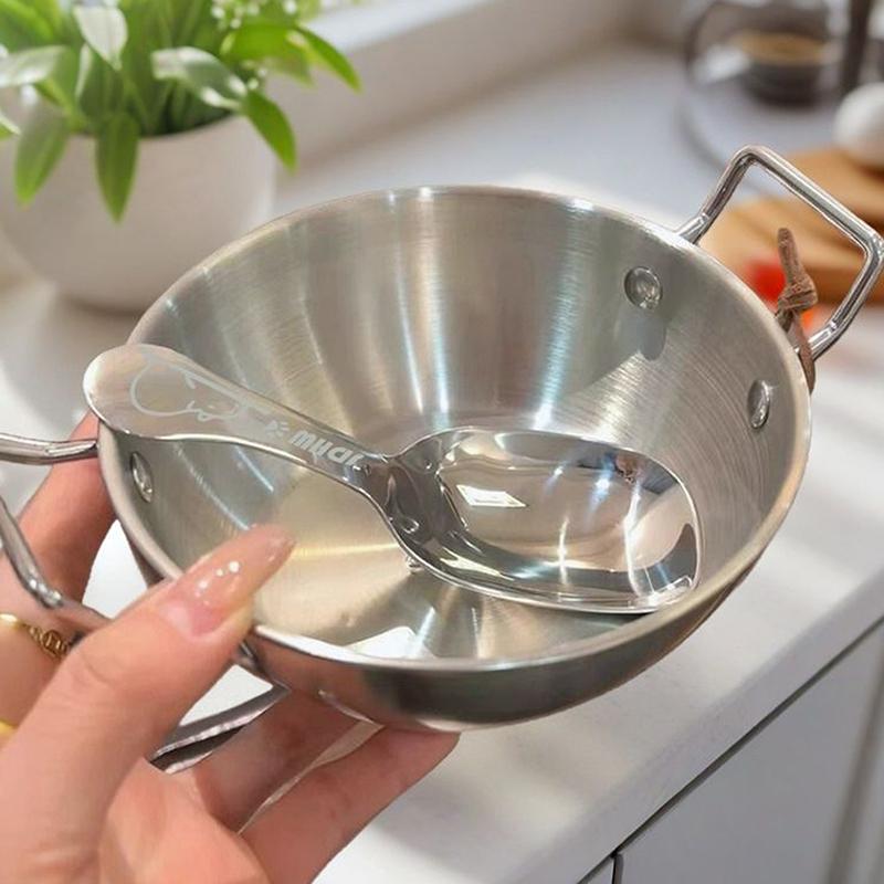 1 шт., корейская миска для кухни, прочная нержавеющая сталь, миска для рисового вина, бытовая тарелка с двумя ушками для закусок, миска для лапши быстрого приготовления