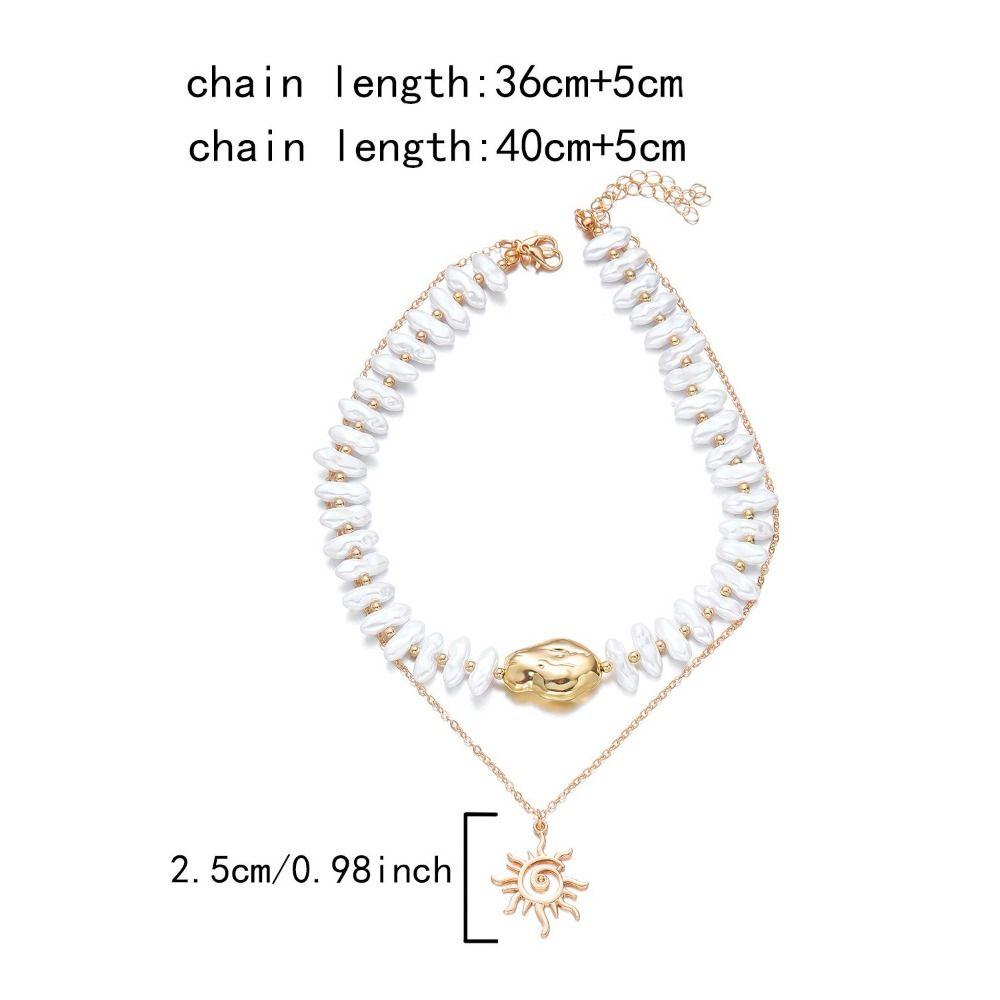 Baroque Style Stackable Necklace Irregular Pearl Clavicle Chain Sun Pendant Necklace For Women