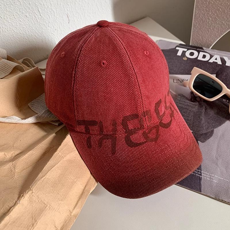 Letter gray baseball cap for women, wide brim, large face, duckbill cap, large head circumference hat